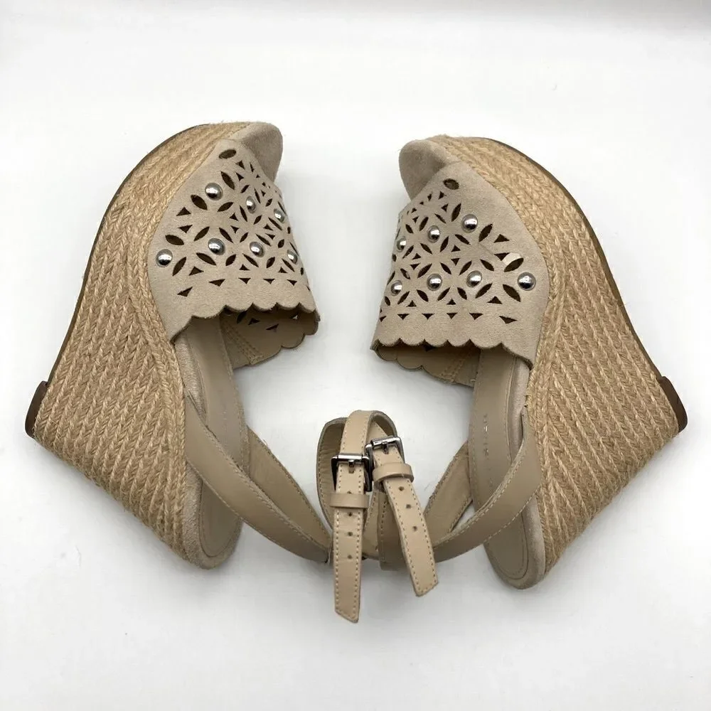 Marc Fisher HATA Cutout Leather Upper Wedge Sandals Tan Color Size 5,5
